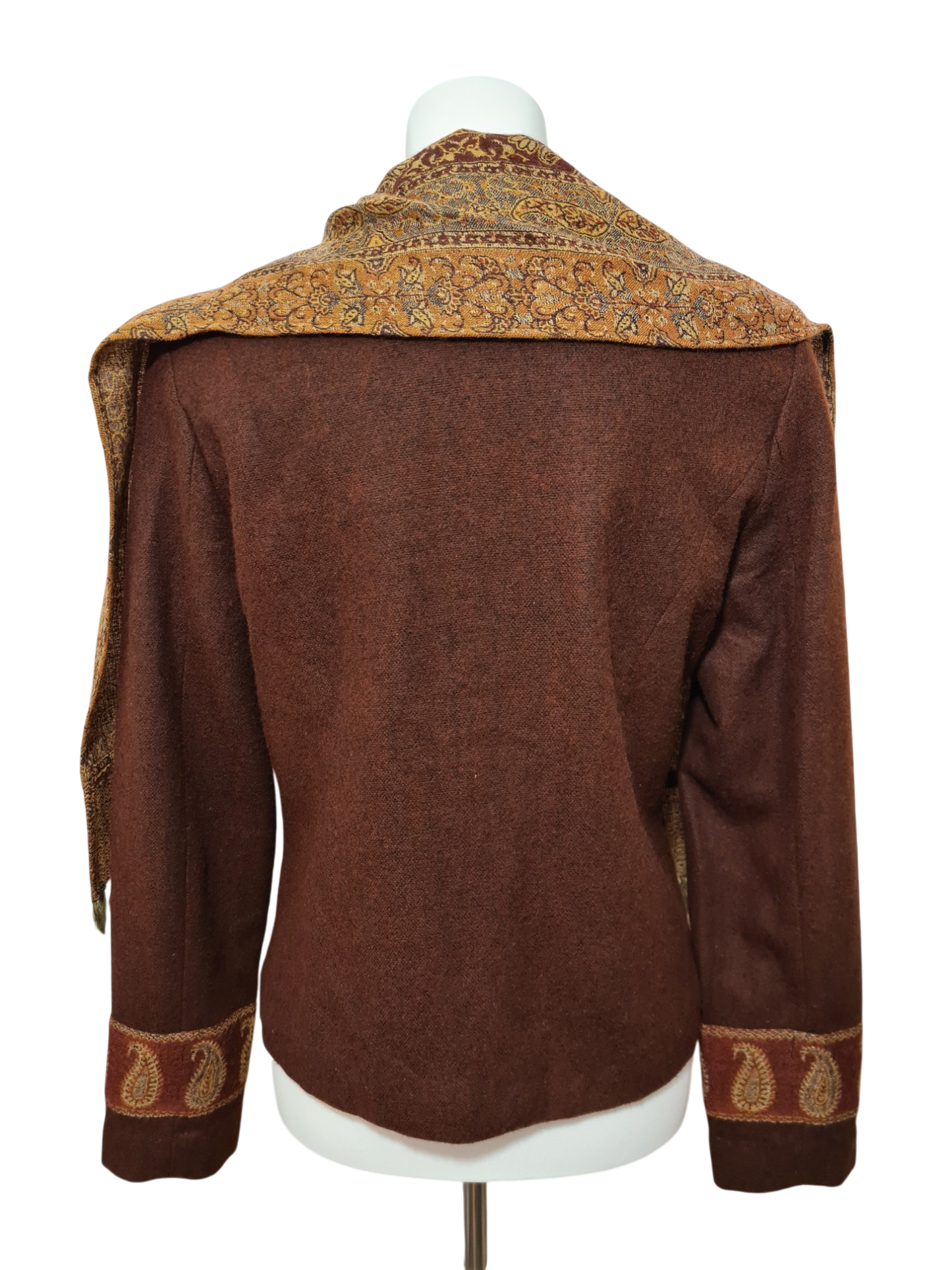 Veste marron écharpe intégrée bohème chic des années 2000 Brocante