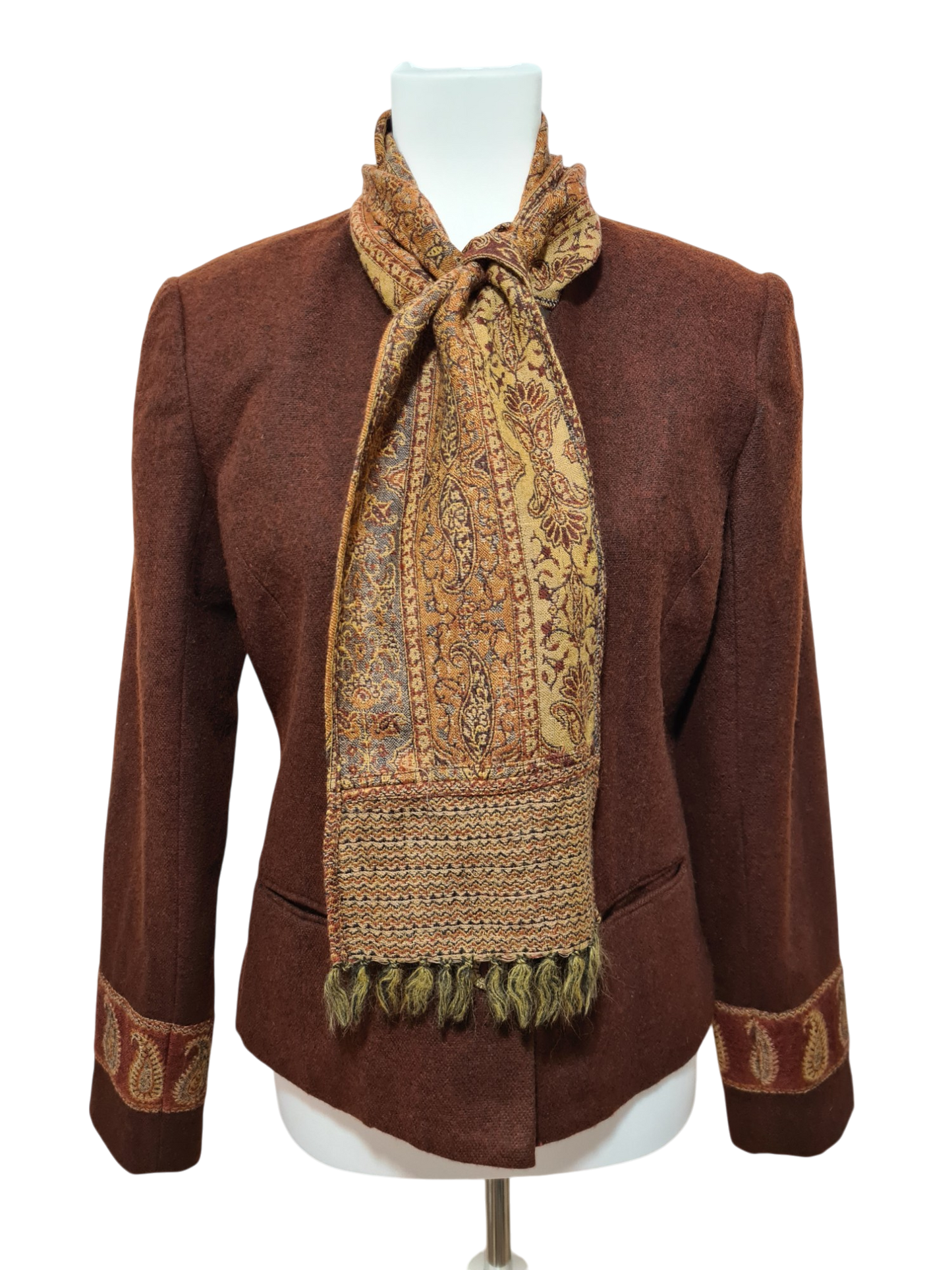Veste marron écharpe intégrée bohème chic des années 2000 Brocante