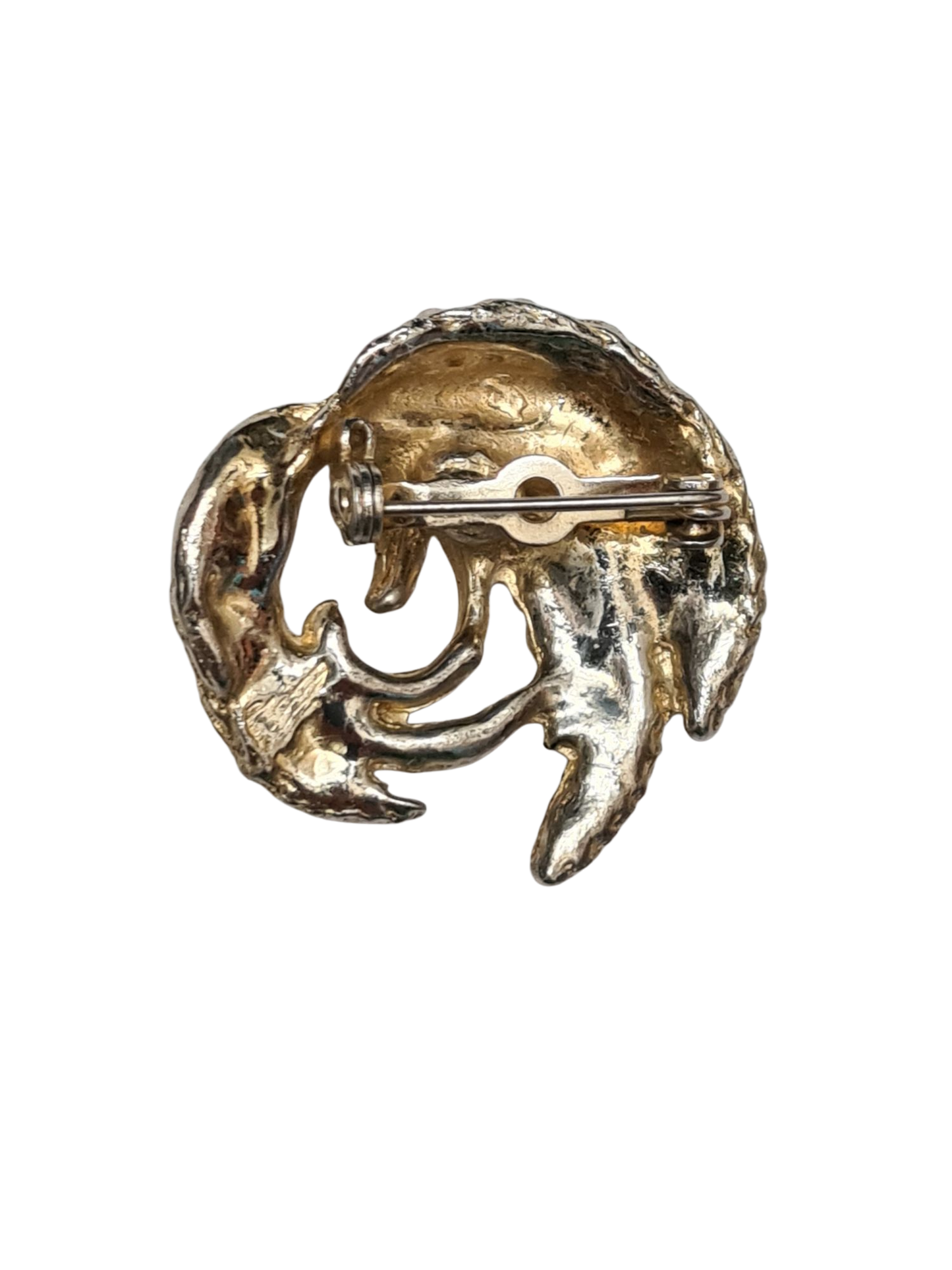Broche dorée feuillage vintage des années 70 Brocante