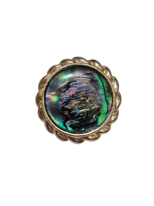 Boucles d'oreilles à clips rondes nacrées pétrole des années 80-90 Brocante