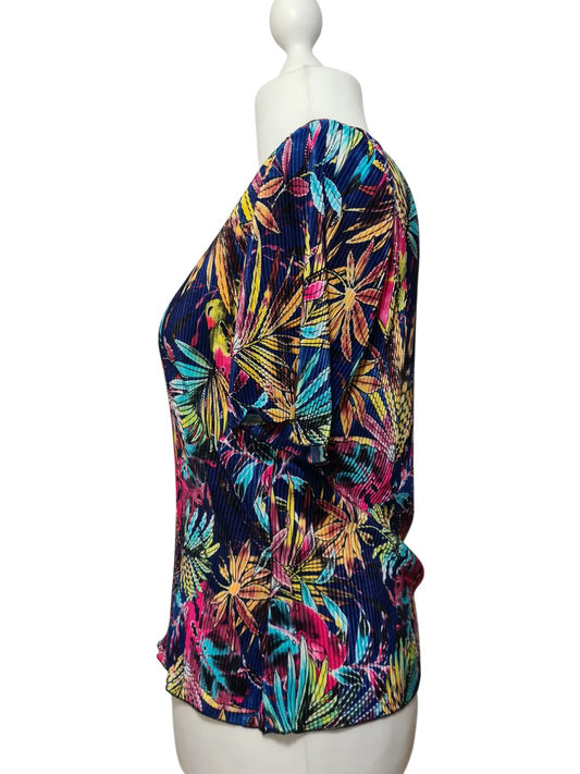 T-shirt plissé fleurs multicolore La Femme Moderne des années 2000-2010 Brocante