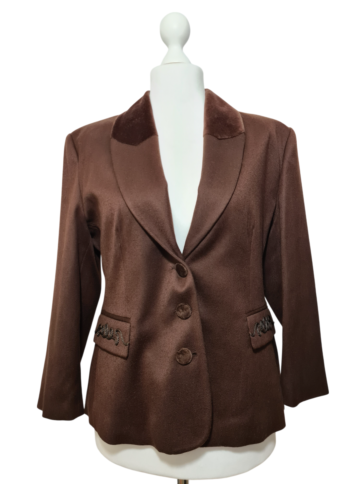 Veste marron 123 en laine vierge des années 90 Brocante