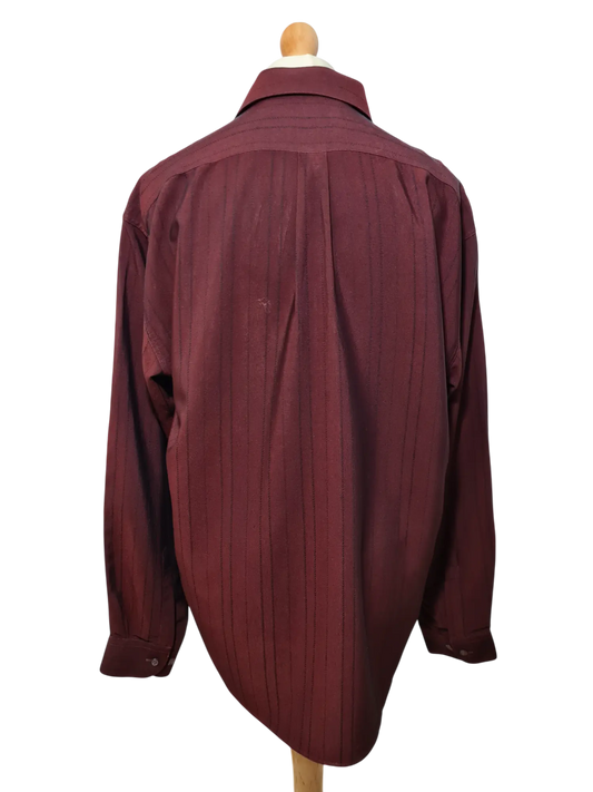 Chemise bordeaux à rayures Laurent Cerrer des années 90-2000 EMMAUS