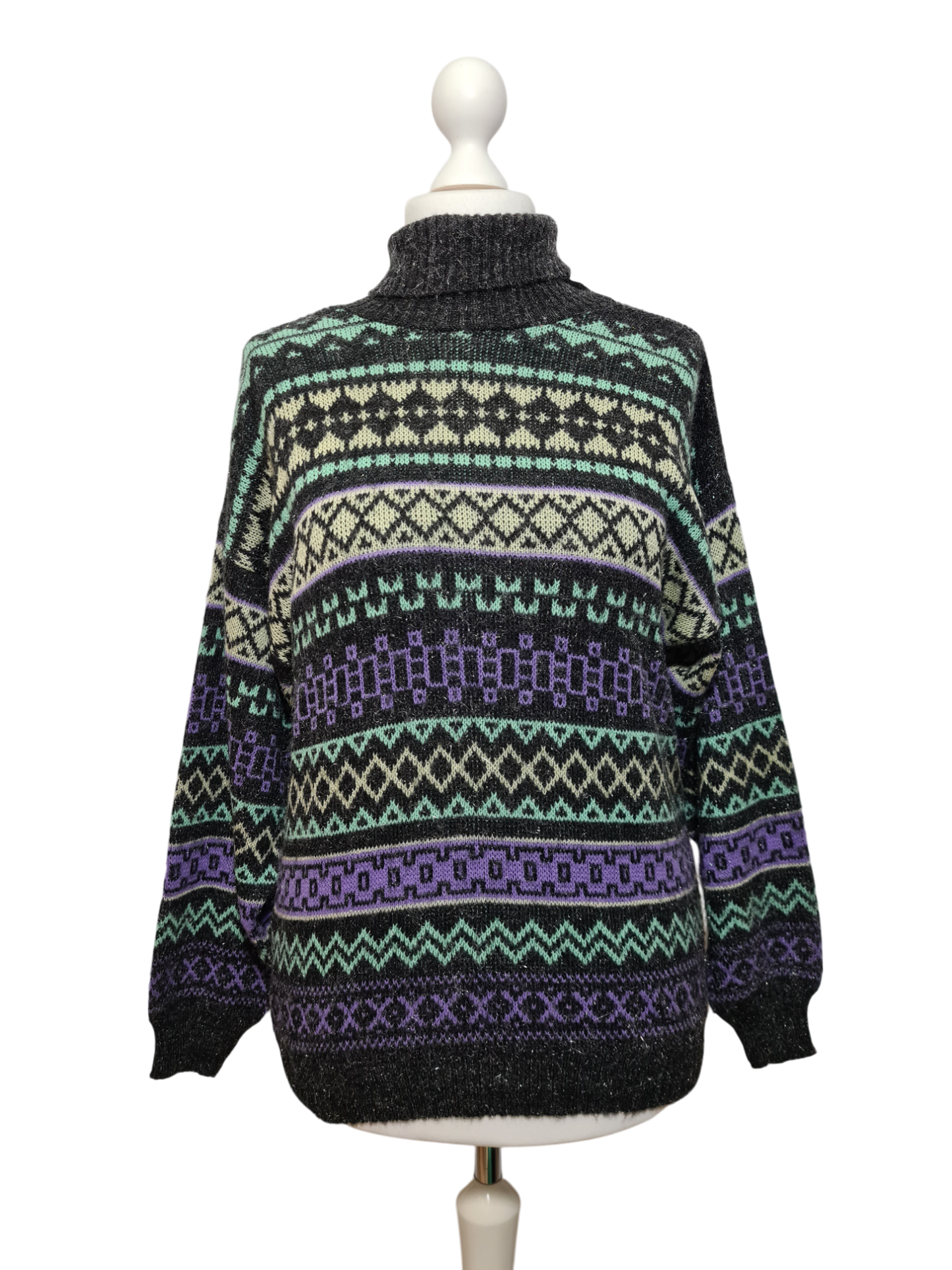 Pull col roulé jacquard des années 80-90 FRIPEO