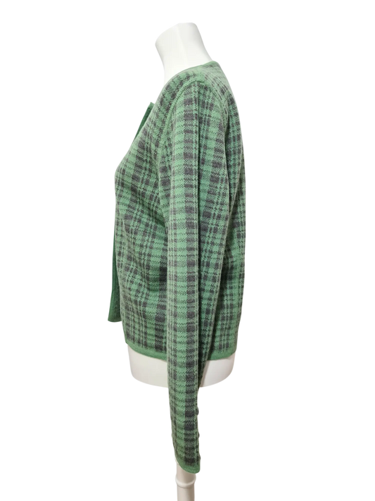 Gilet vert à motifs carreaux tartan revisité des années 80-90 Brocante