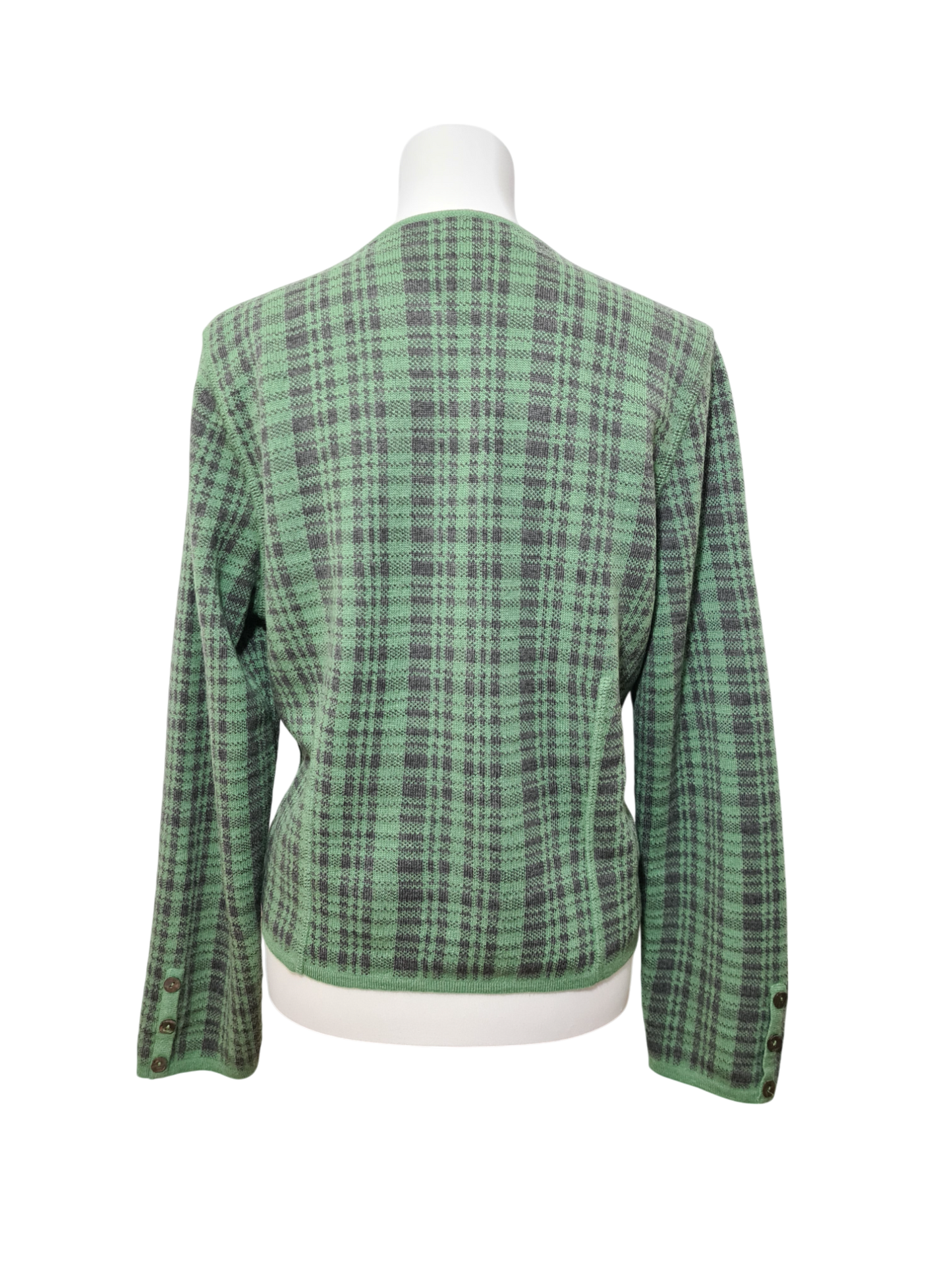 Gilet vert à motifs carreaux tartan revisité des années 80-90 Brocante