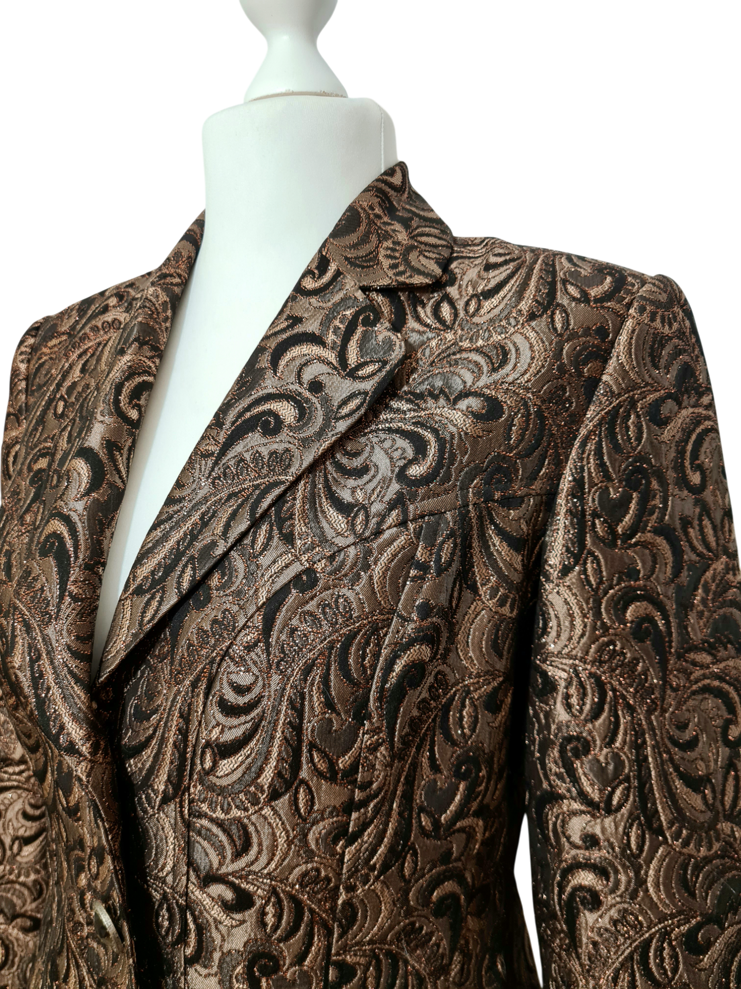 Veste brocart marron Ashley Brooke femme chic soirée vintage 2000 EMMAUS