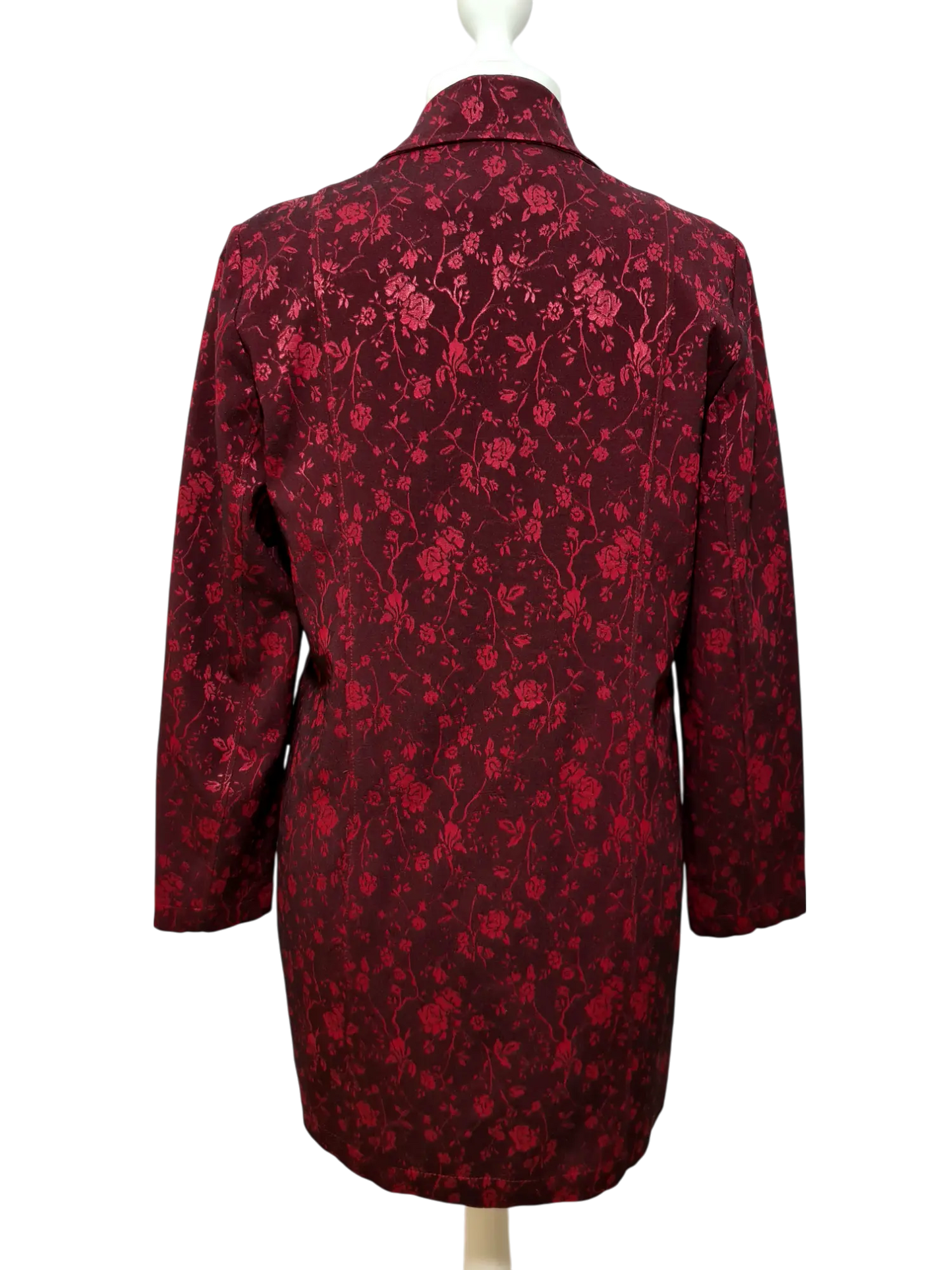 Veste longue bordeaux fleurie femme fabriquée en France chic rétro années 90 Brocante