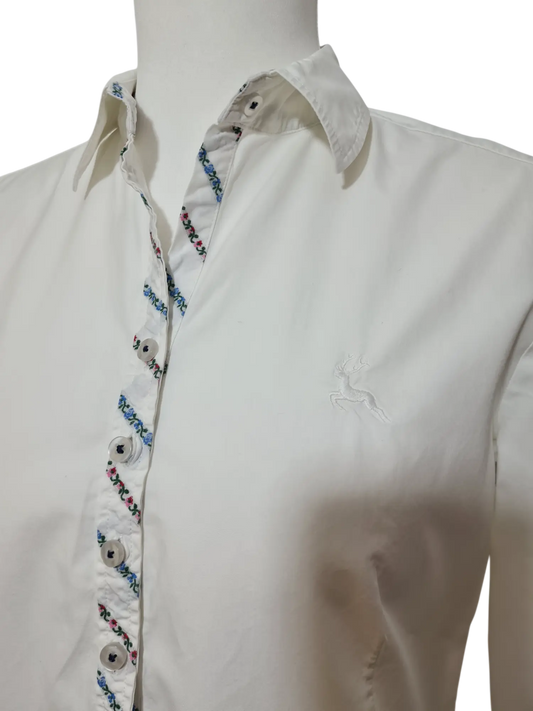 Chemise blanche brodée fleurs Eterna des années 90-2000 Aucun fournisseur