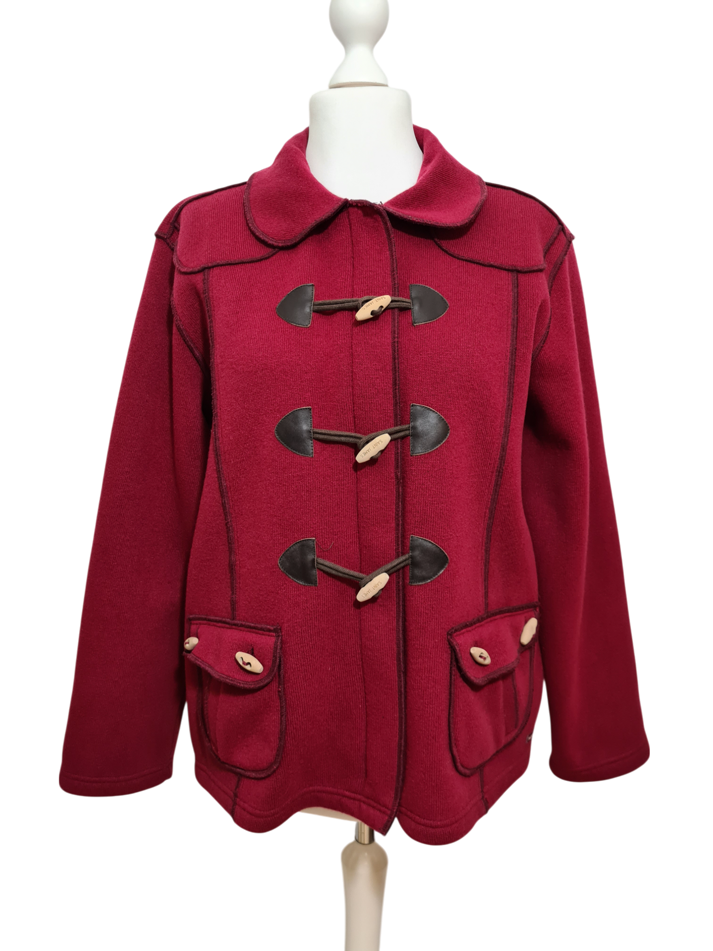 Duffle-coat bordeaux Saint James femme laine vintage chic chaud des années 90-2000 Brocante