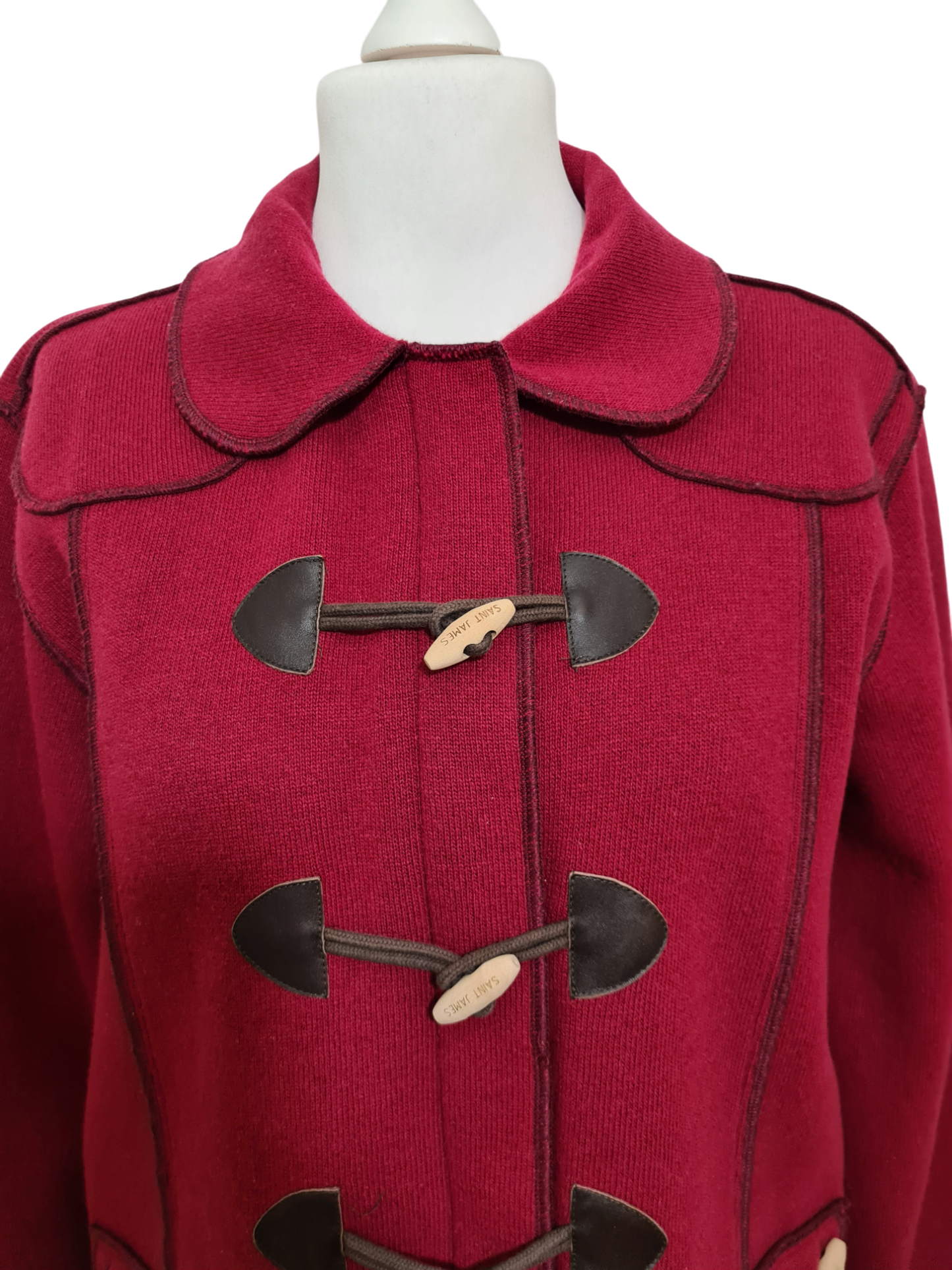 Duffle-coat bordeaux Saint James femme laine vintage chic chaud des années 90-2000 Brocante