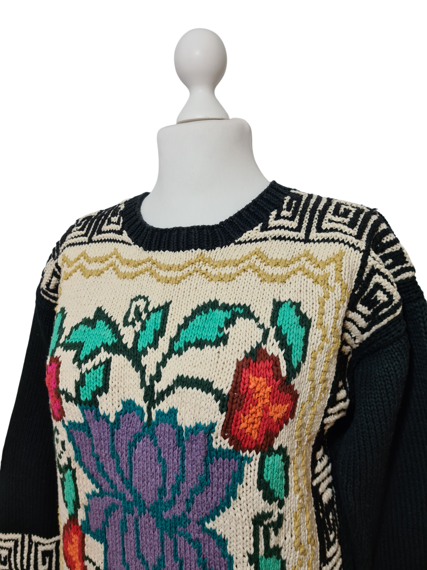 Pull long fleuri Tara vintage 80s coton oversize femme Brocante