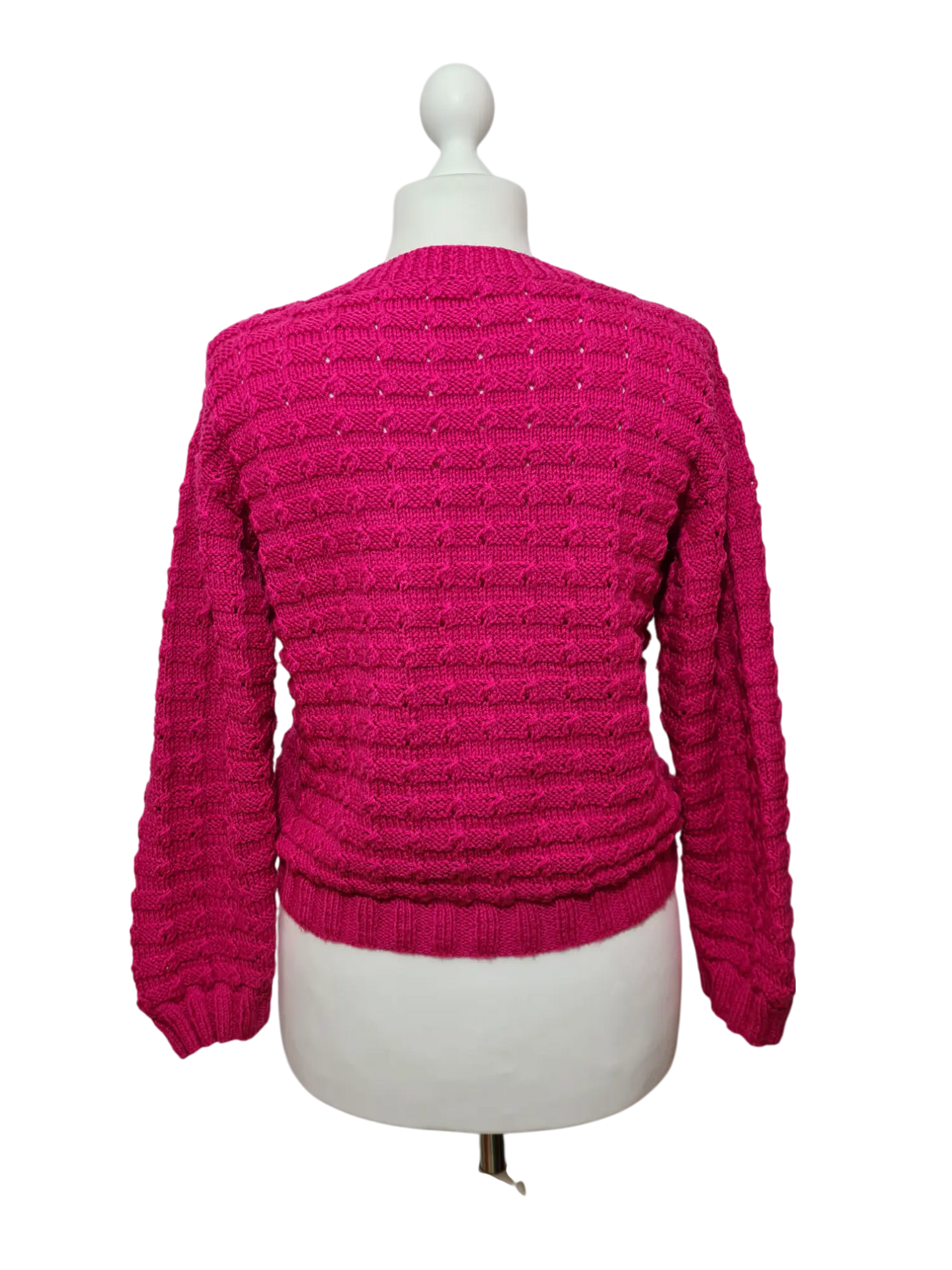 Pull fuchsia tricot main femme laine vintage 80s original Brocante
