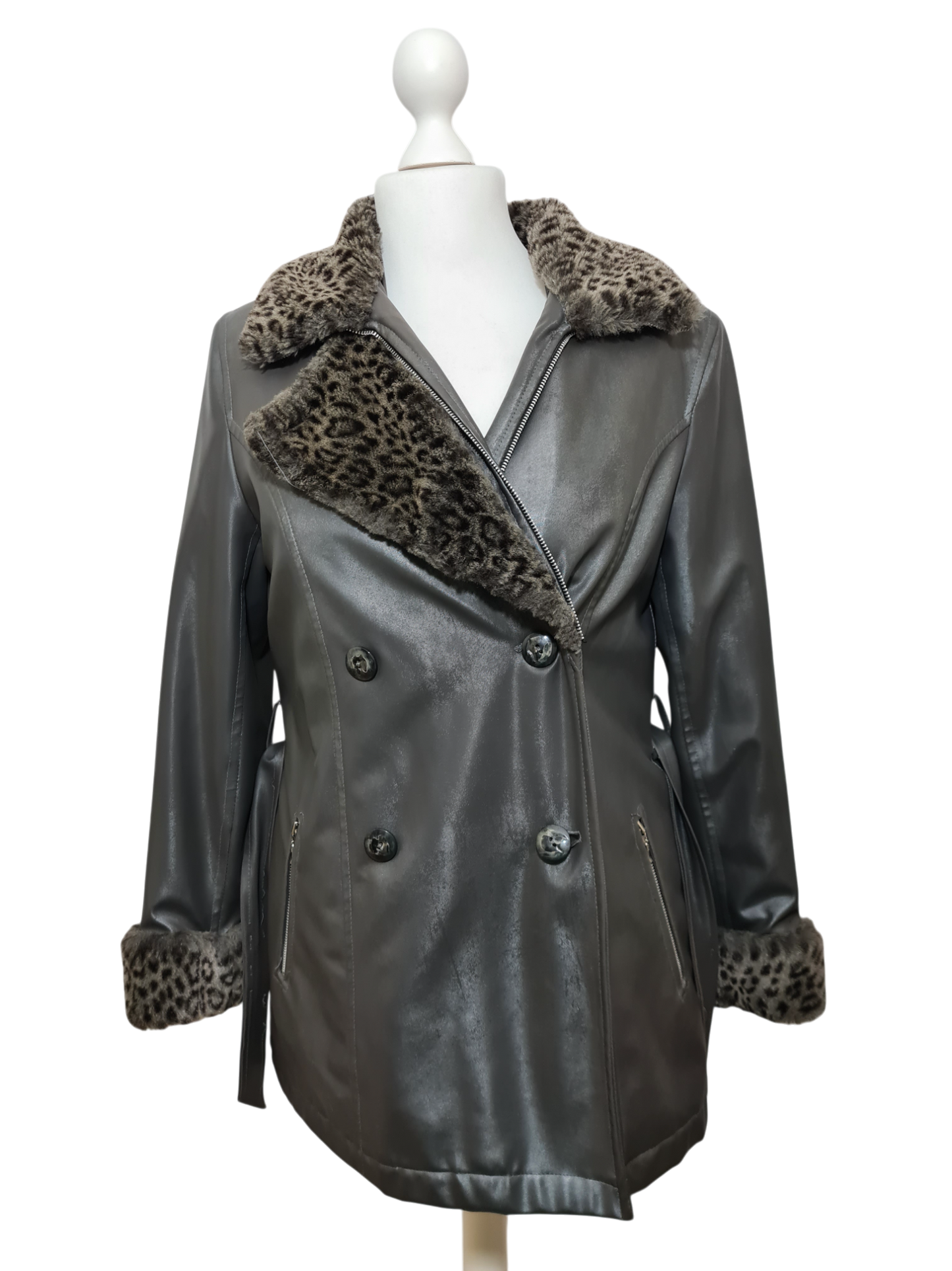 Manteau vintage des années 90-2000 simili cuir & fausse fourrure Square de Paris Brocante