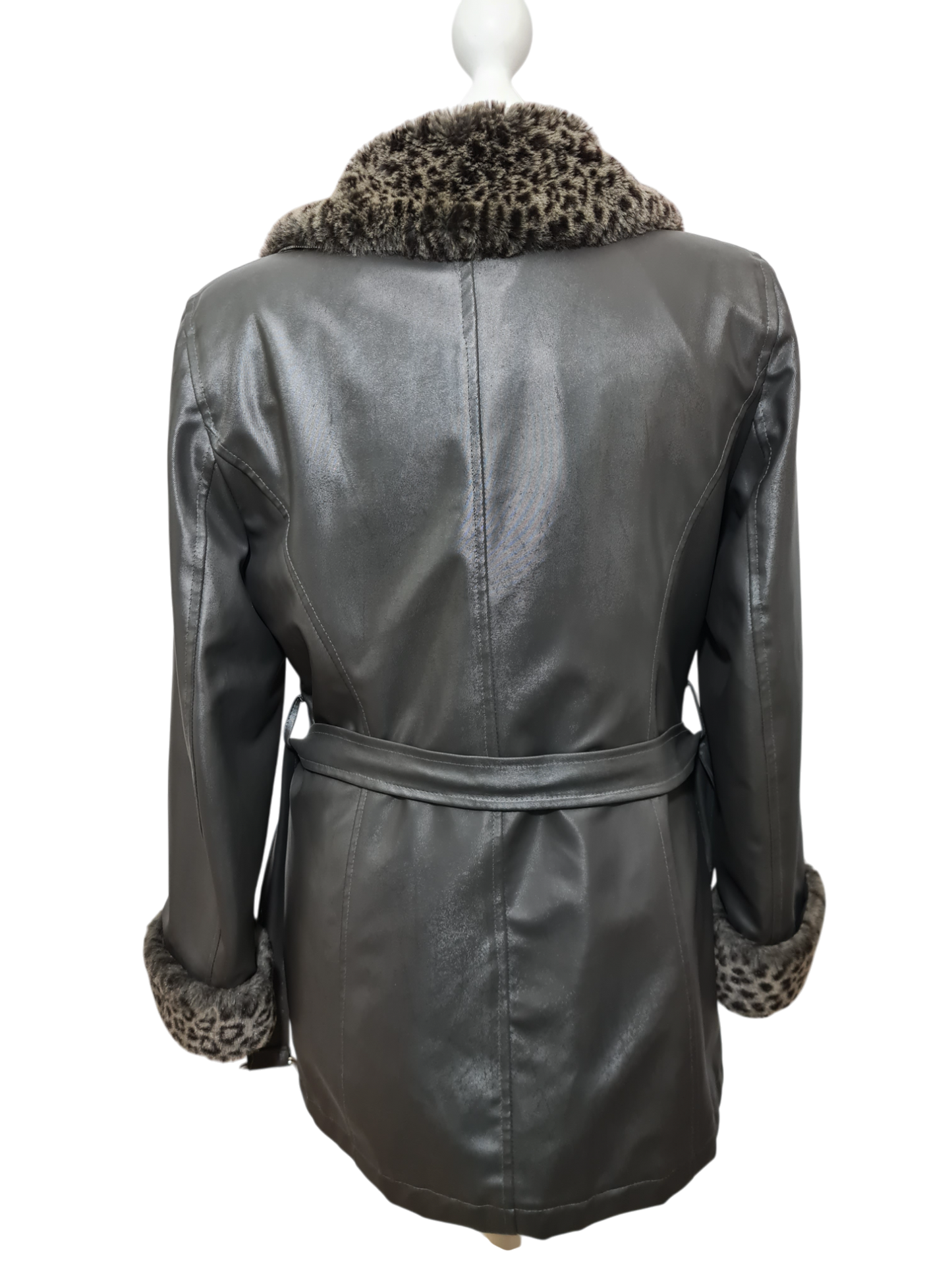 Manteau vintage des années 90-2000 simili cuir & fausse fourrure Square de Paris Brocante