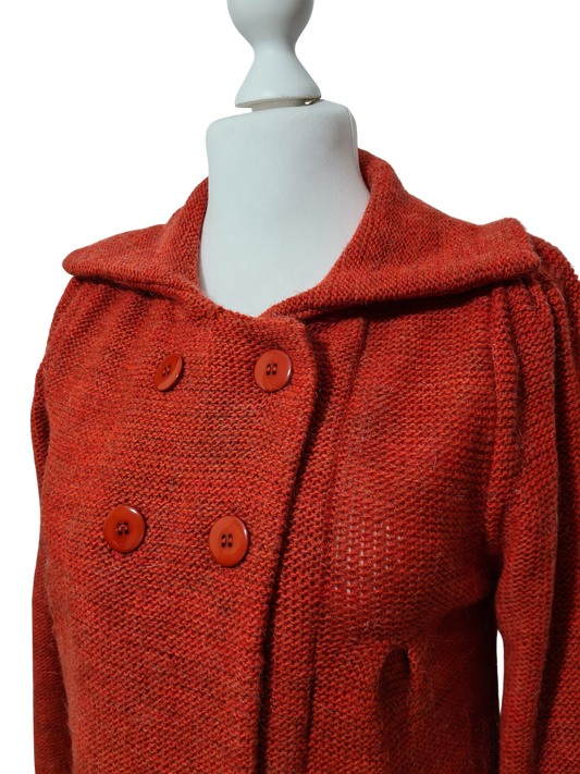 Pull vintage italien femme L orange mohair laine boutons haut 80s 90s