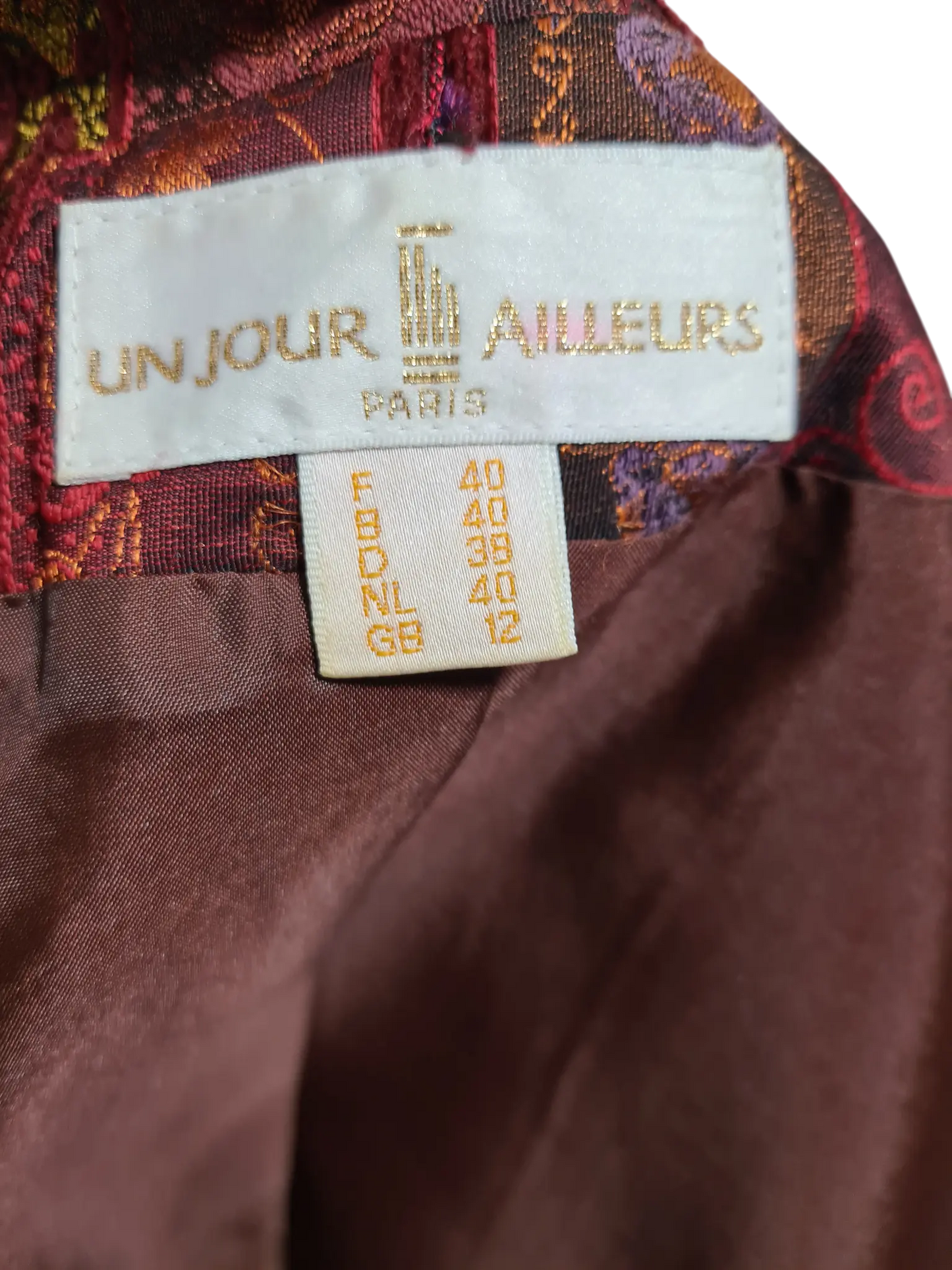 Veste longue Un Jour Ailleurs Paris T.40 marron brocard vintage chic EMMAUS