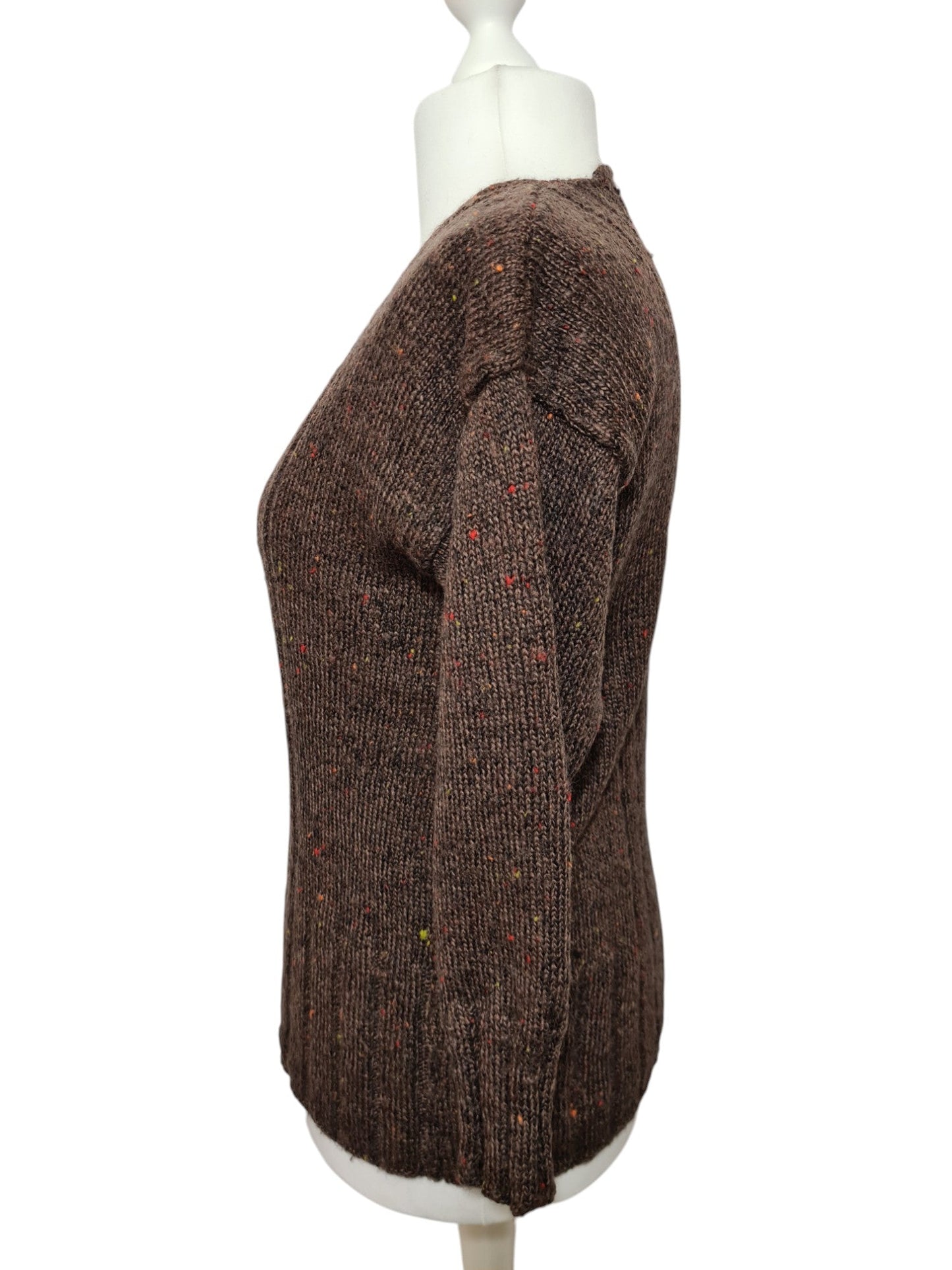 Pull en laine marron chiné multicolore des années 80-90 EMMAUS