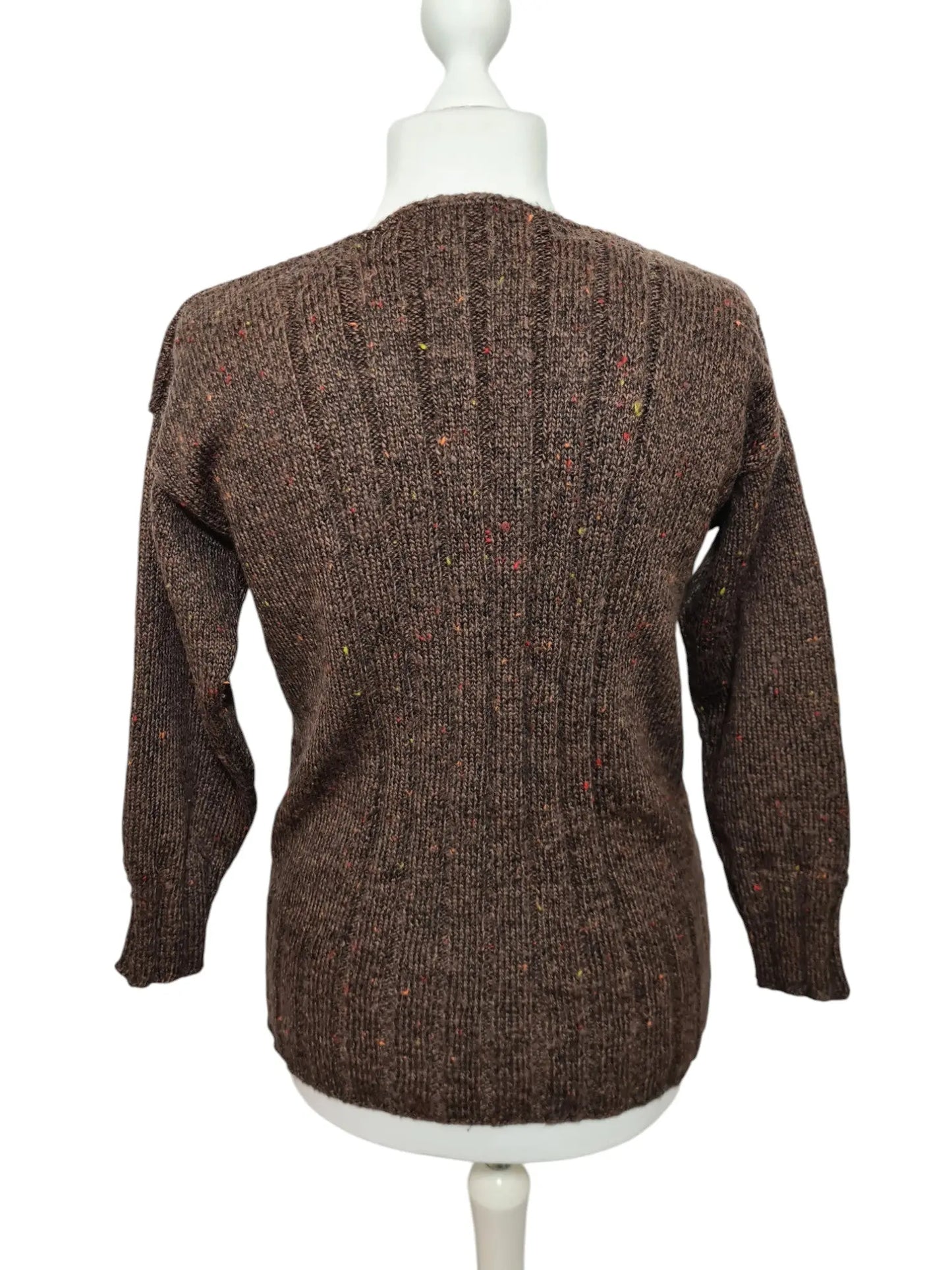 Pull en laine marron chiné multicolore des années 80-90 EMMAUS