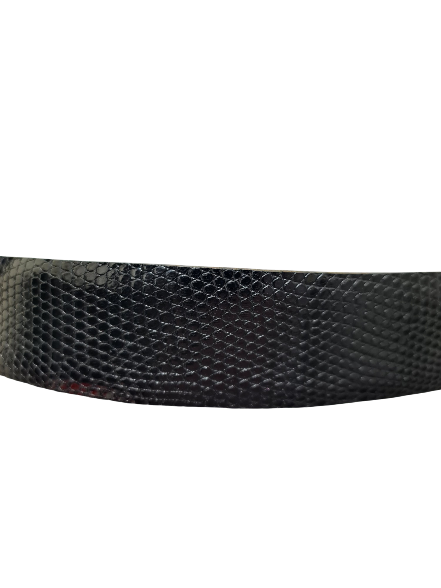 Ceinture large noire en cuir de lézard des années 80 - FRIPEO