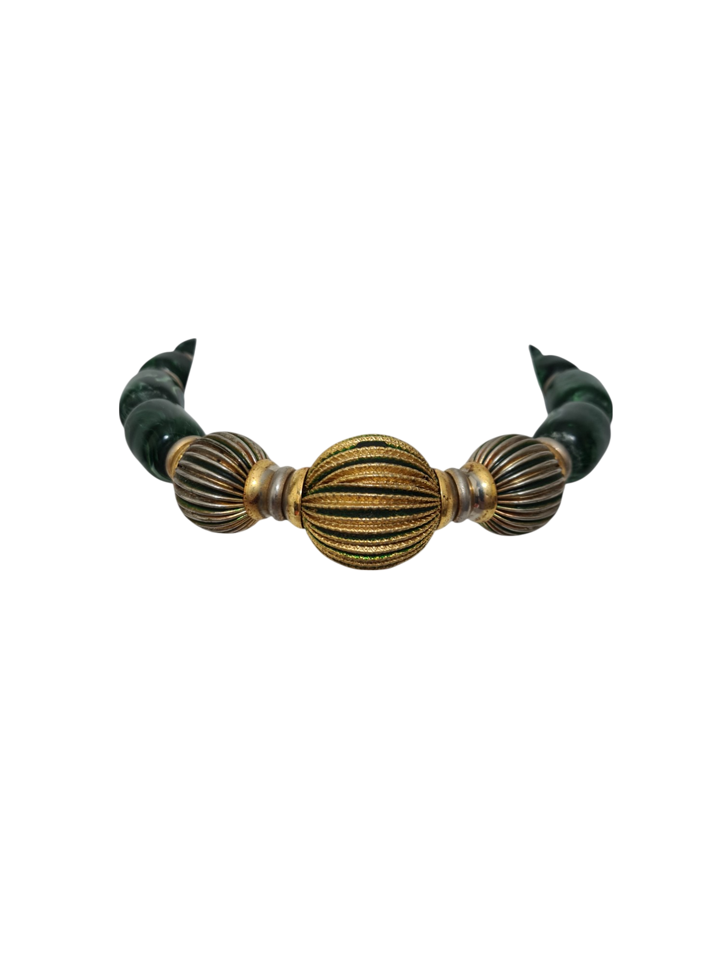 Collier fantaisie vert et doré des années 90-2000 Brocante