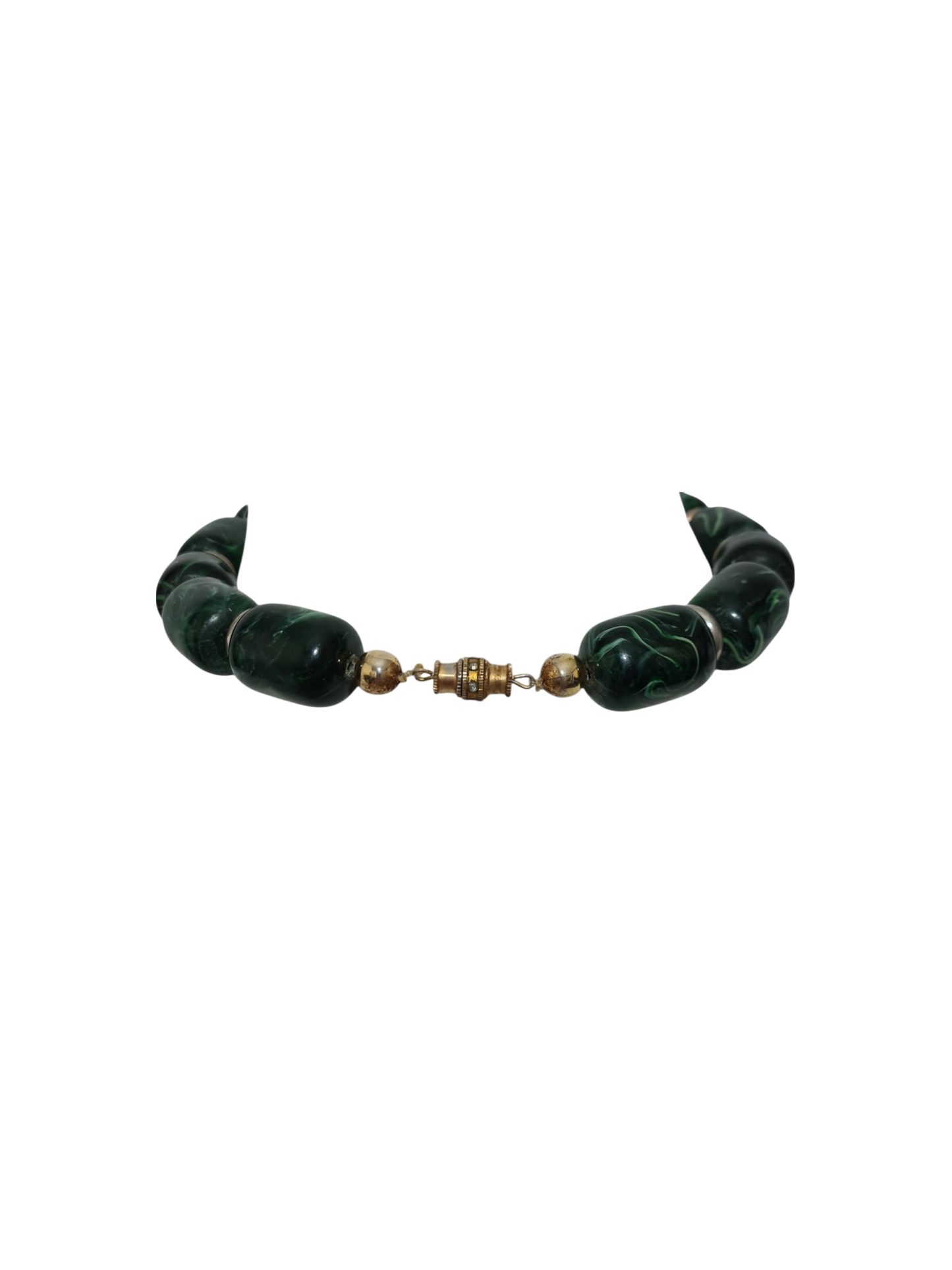 Collier fantaisie vert et doré des années 90-2000 Brocante