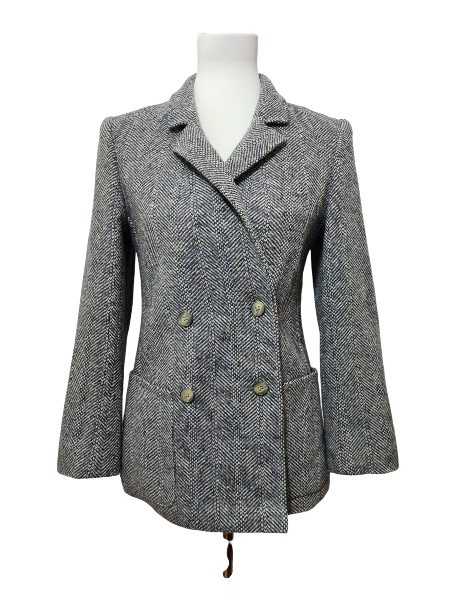 Veste grise croisée en laine vierge des années 70-80 Brocante