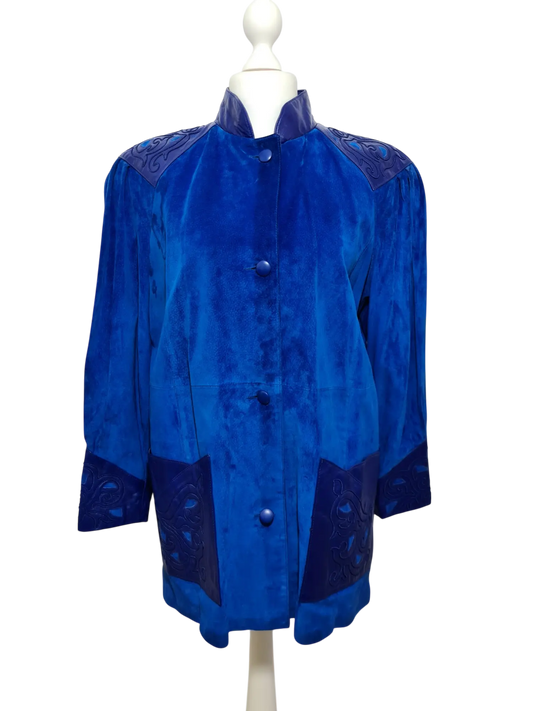 Ensemble femme en cuir bleu électrique des années 80 EMMAUS