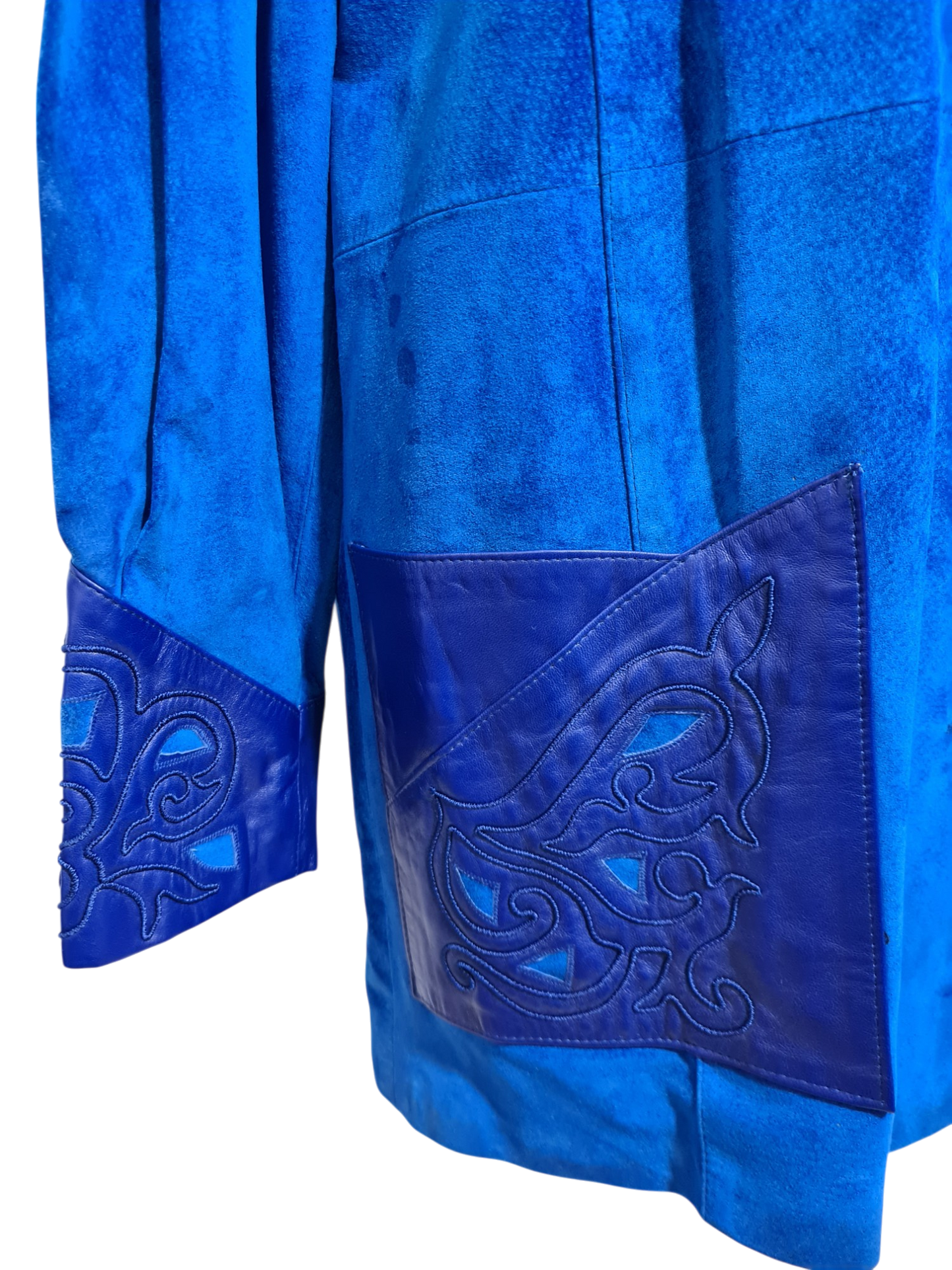 Ensemble femme en cuir bleu électrique des années 80 EMMAUS