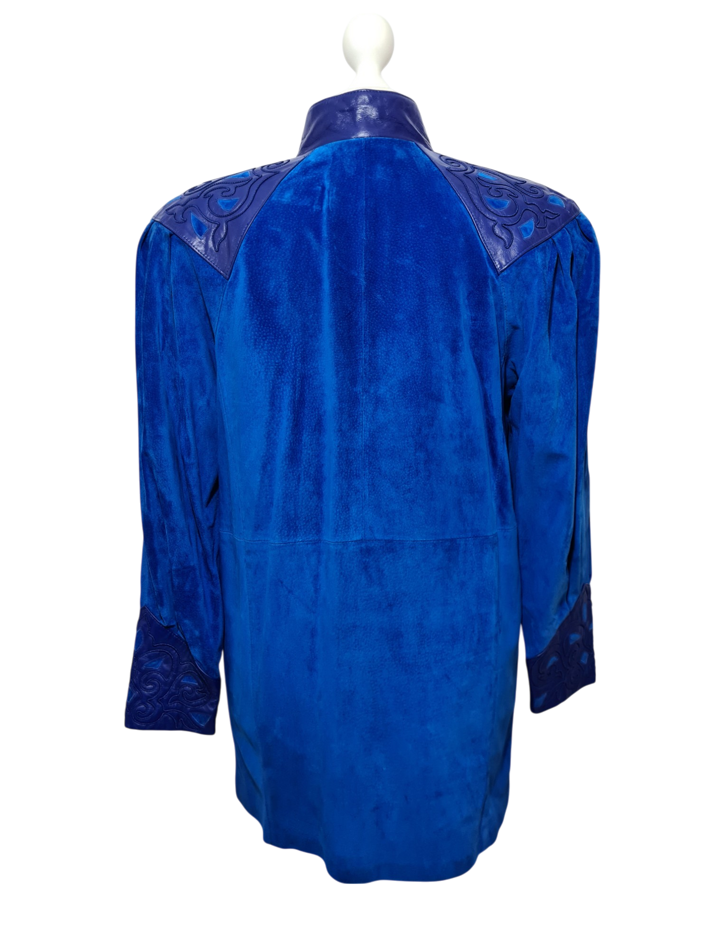 Ensemble femme en cuir bleu électrique des années 80 EMMAUS