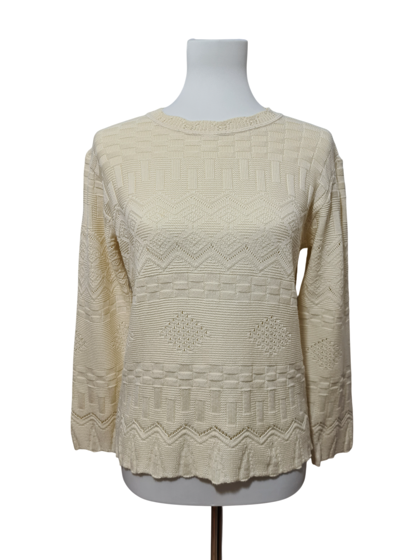 Pull crème en tricot texturé des années 80-90 EMMAUS