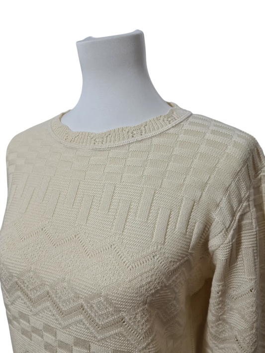 Pull en tricot couleur crème texturé des années 80-90 EMMAUS