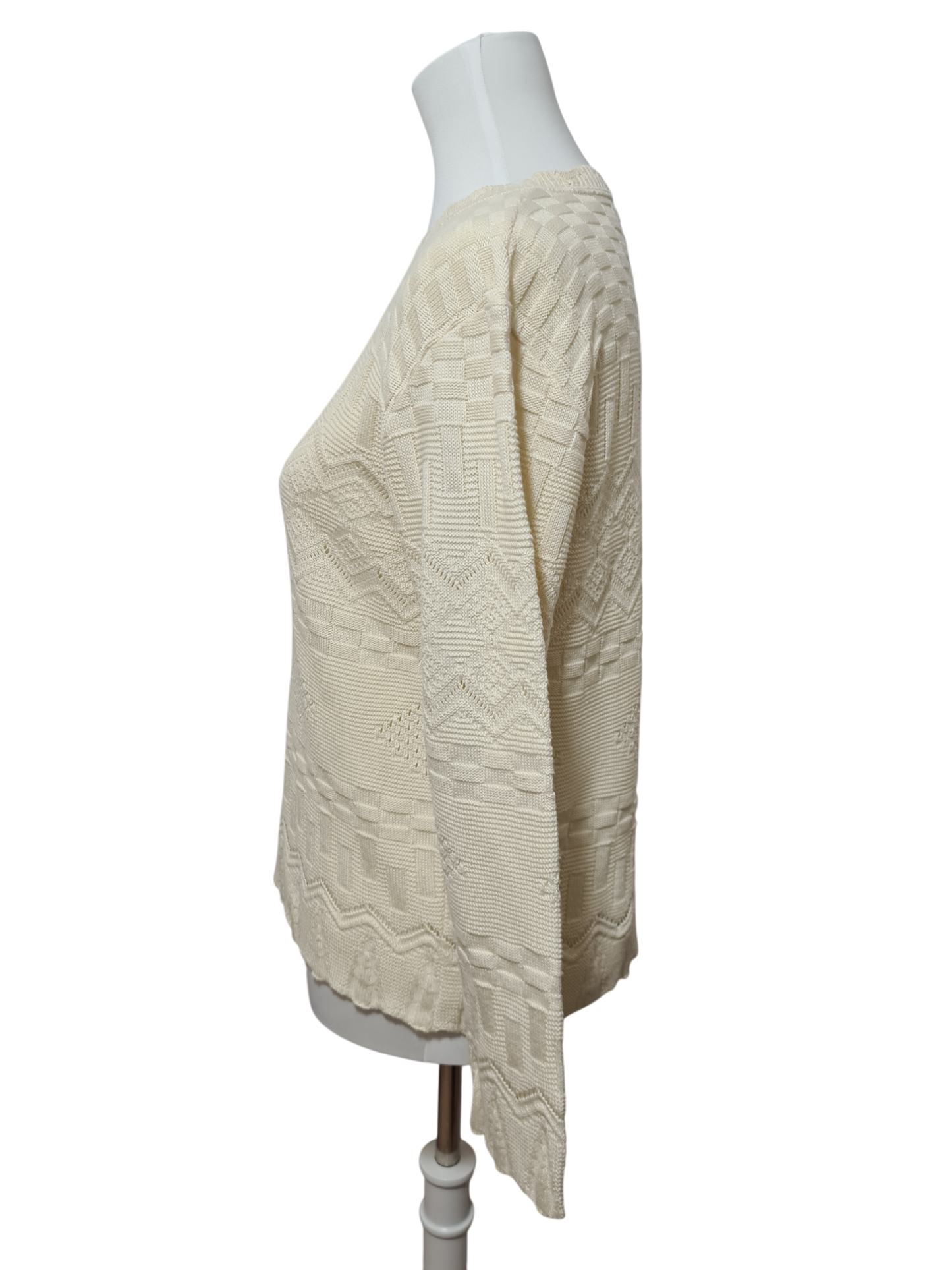 Pull crème en tricot texturé des années 80-90 EMMAUS