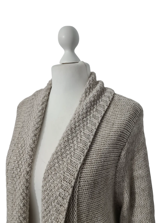 Gilet long chaud beige acrylique laine alpaga style cocooning EMMAUS