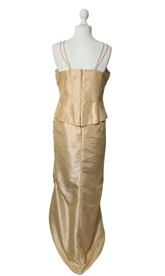 Ensemble soirée satin beige doré Créatif Paris T44 bustier + jupe traîne - brodé Aucun fournisseur