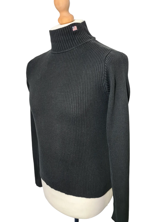 Pull Polo Ralph Lauren vintage noir col montant coton années 90 M