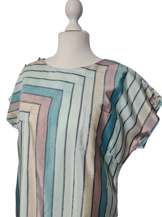 Robe vintage rayée bleue RFA années 80 T46/48 rétro