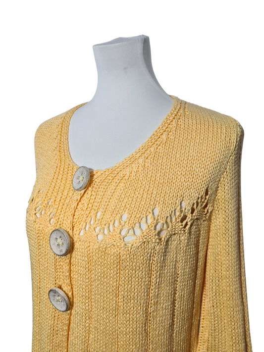 Gilet vintage jaune maille ajourée Made in France