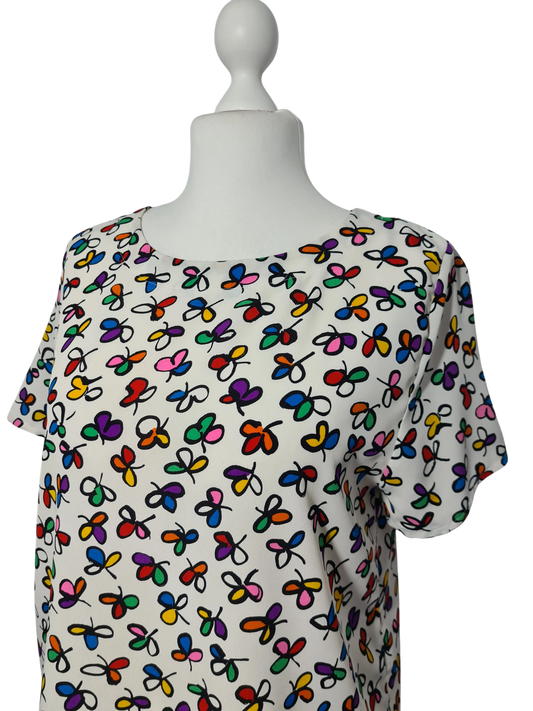 Top vintage blanc motifs colorés Made in France T44