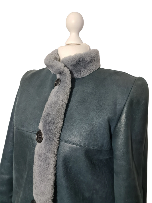 Manteau long cuir gris vintage Frylane Paris made in France