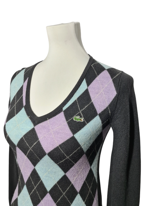 Pull Lacoste laine vierge losanges XS XXS vintage