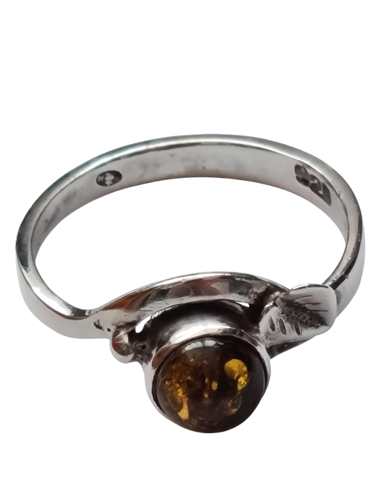 Bague argent 925 ambre véritable T54 vintage