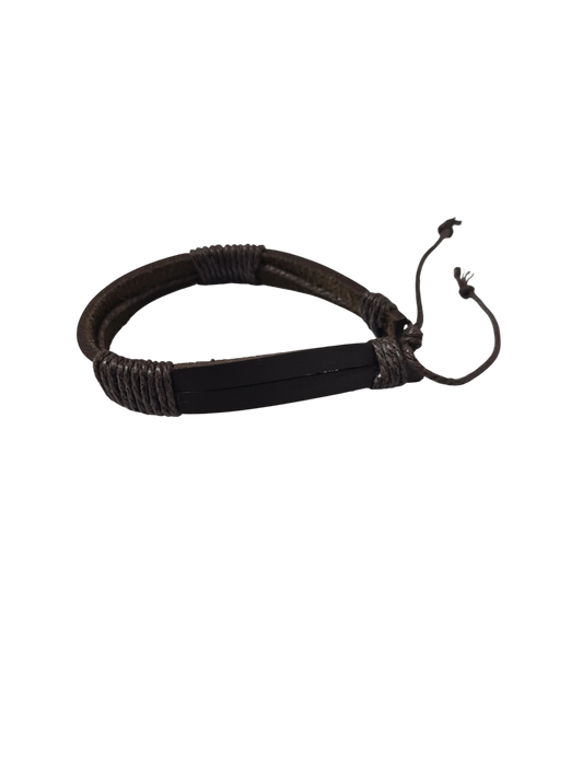 Bracelet cuir marron double cordage réglable homme