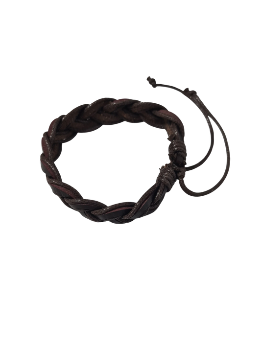 Bracelet cuir tressé marron réglable style bohème