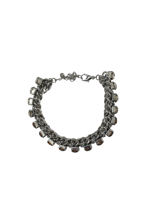 Bracelet métal argenté strass blanc gris fermoir