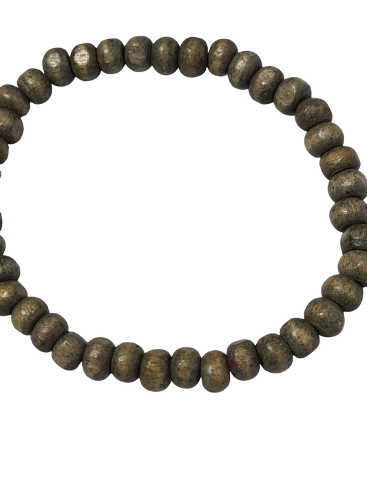 Bracelet élastique perles bois gris naturel