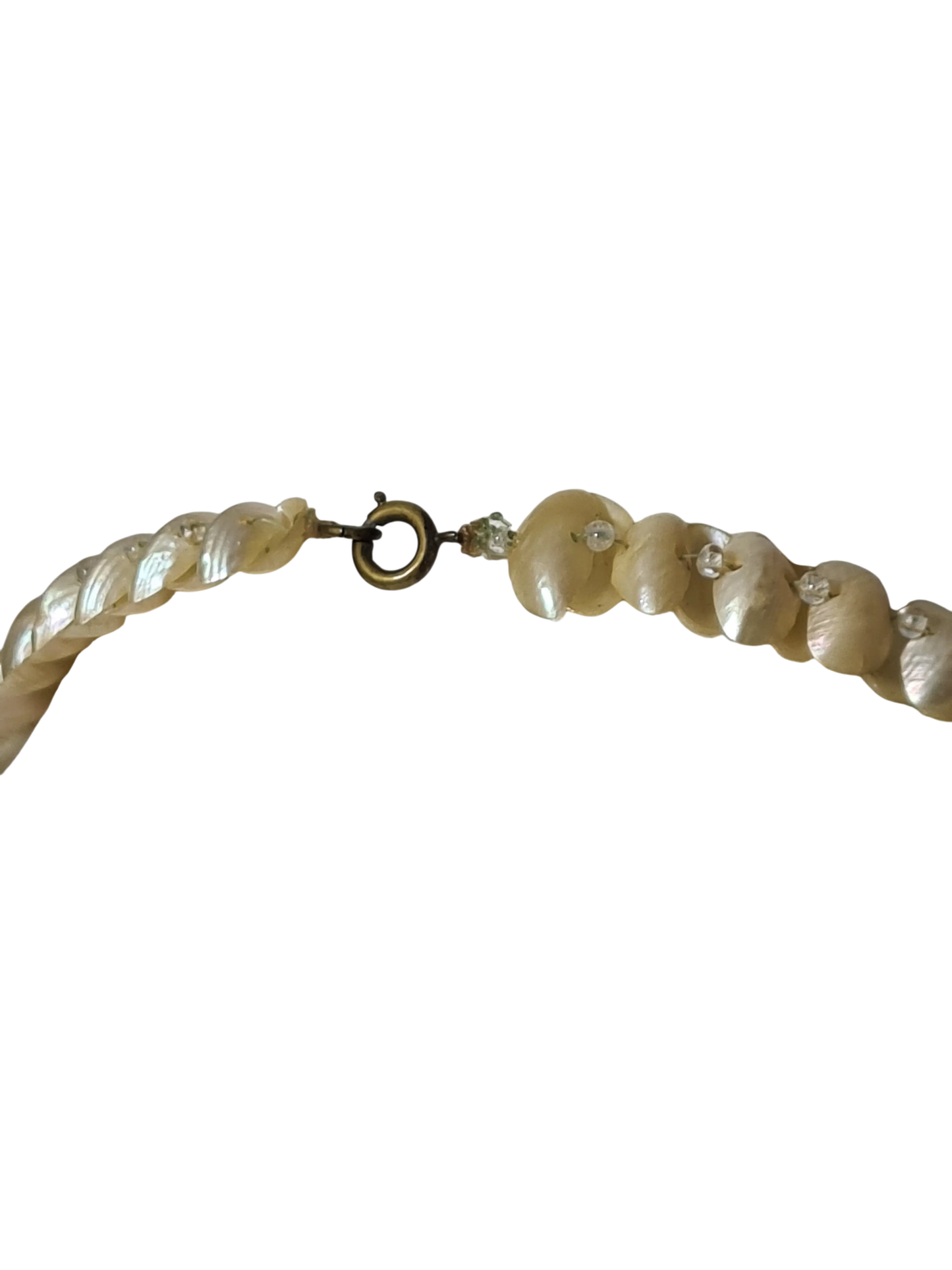 Collier nacre naturelle vintage ton beige fermoir laiton