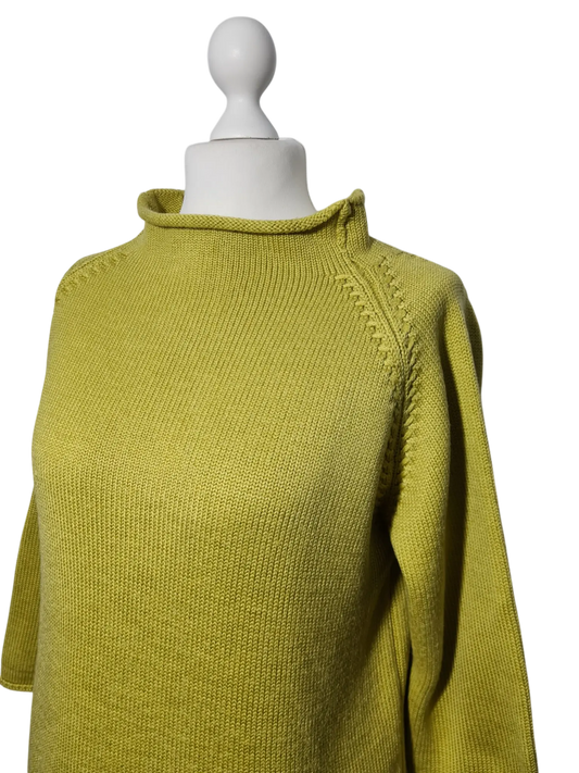 Pull col cheminée laine mérinos jaune vert Made in Italy