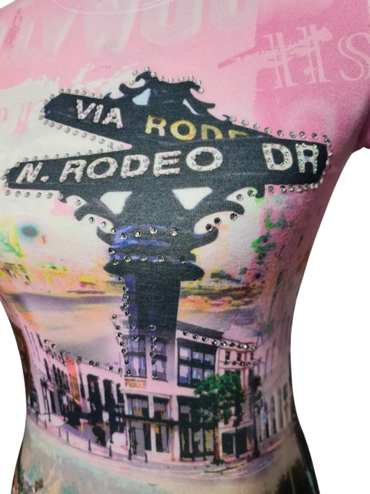 T-shirt Davida Beverly Hills strass rose Made in USA