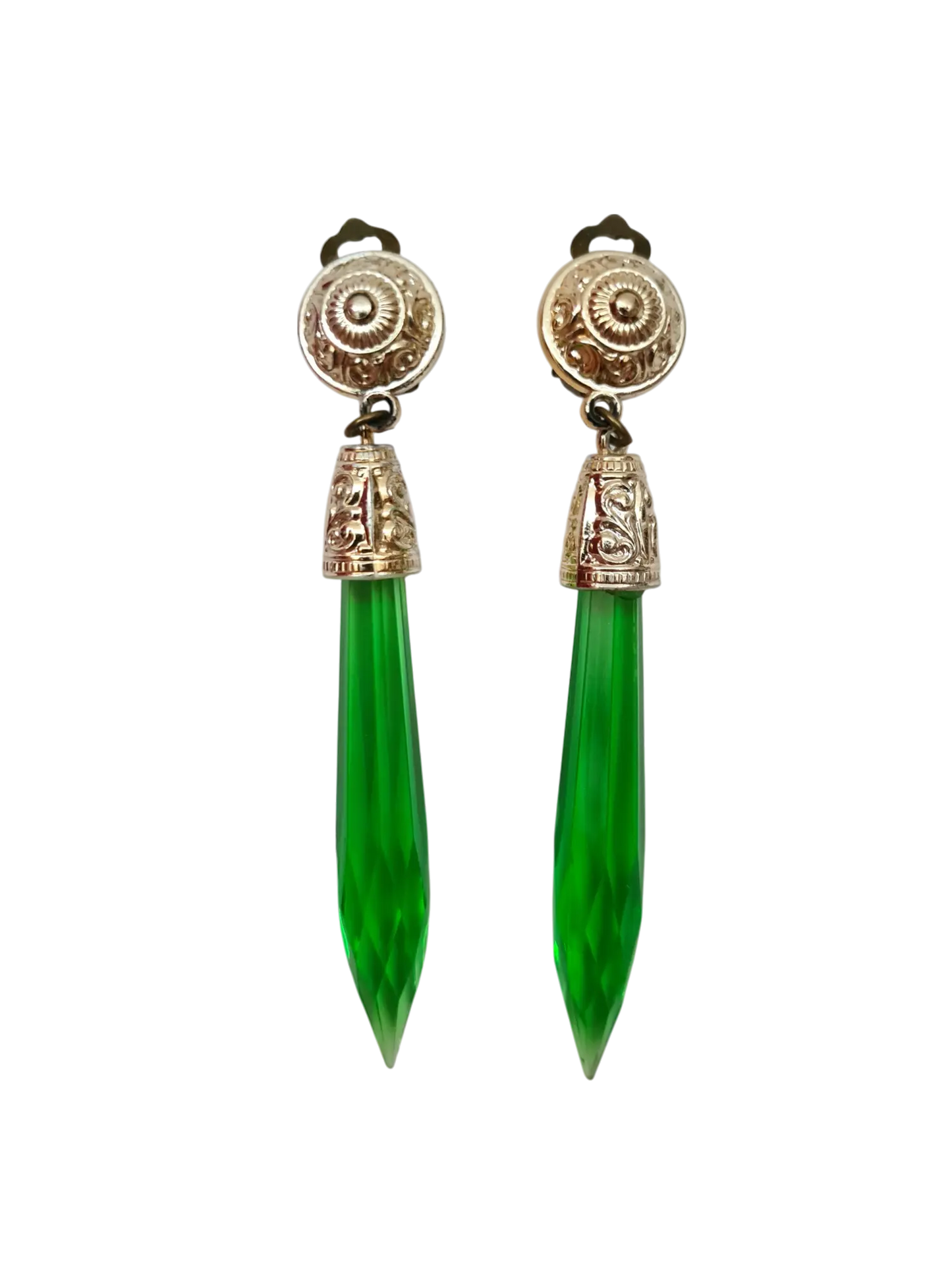 Boucles d'oreilles clips vertes design Art Déco Western Germany des années 50-70 EMMAUS